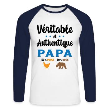 Homme Véritable et Authentique Papa Poule et Ours - T-shirt baseball manches longues Homme - blanc/marine - Devant - Nik (191cm)