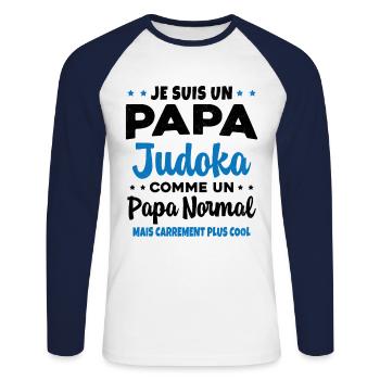 Homme Papa Judoka Humour Judo Cadeau - T-shirt baseball manches longues Homme - blanc/marine - Devant - Nik (191cm)