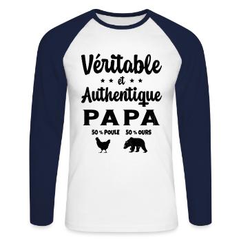 Homme Véritable et Authentique Papa Poule et Ours - T-shirt baseball manches longues Homme - blanc/marine - Devant - Nik (191cm)