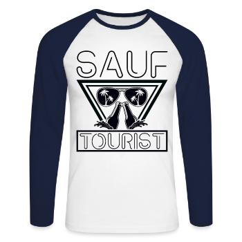 Mallorca Party Humor Spruch Sauf Tourist - Unisex Baseballshirt langarm - Weiß/Navy - Vorne - Nik (191cm)