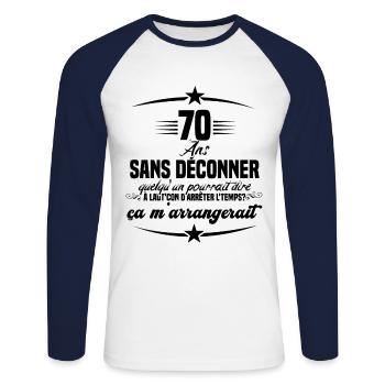 70 ans anniversaire 70 anniversaire cadeau 70 ans - T-shirt baseball manches longues Homme - blanc/marine - Devant - Nik (191cm)