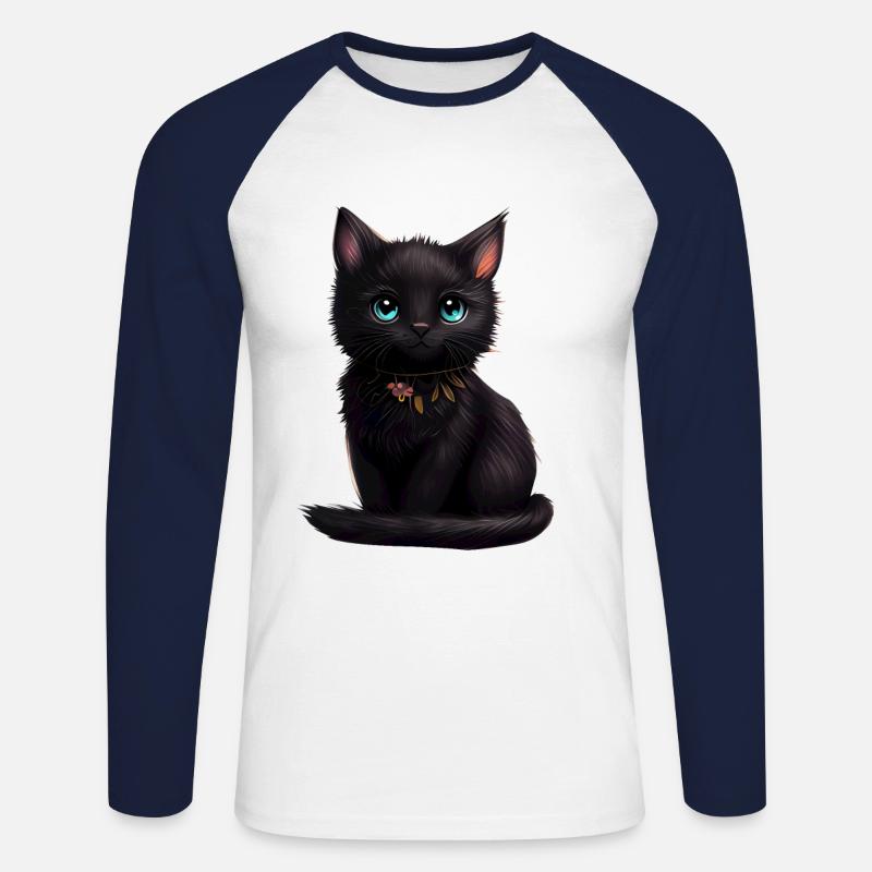Katze Kätzchen Geschenk - Unisex Baseballshirt langarm - Weiß/Navy