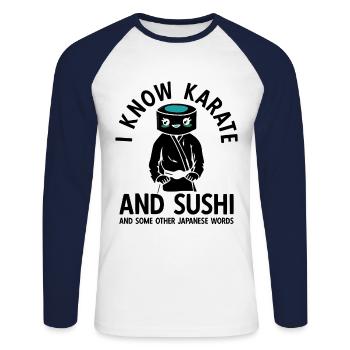 Japanischer Kampfsport Karate - Unisex Baseballshirt langarm - Weiß/Navy - Vorne - Nik (191cm)