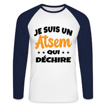 Homme Je Suis Un Atsem Qui Déchire Humour Drôle - T-shirt baseball manches longues Homme - blanc/marine - Devant - Nik (191cm)