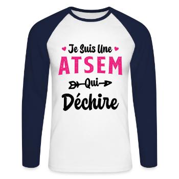 Je suis une ATSEM qui déchire Idée Cadeau Atsem - T-shirt baseball manches longues Homme - blanc/marine - Devant - Nik (191cm)