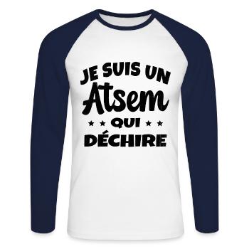 Homme Je Suis Un Atsem Qui Déchire Humour Drôle - T-shirt baseball manches longues Homme - blanc/marine - Devant - Nik (191cm)