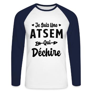 Je suis une ATSEM qui déchire Idée Cadeau Atsem - T-shirt baseball manches longues Homme - blanc/marine - Devant - Nik (191cm)
