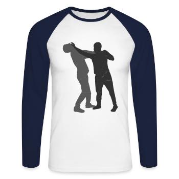 Israelischer Kampfsport Krav Maga - Unisex Baseballshirt langarm - Weiß/Navy - Vorne - Nik (191cm)