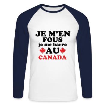 J'men fous je me barre au canada - T-shirt baseball manches longues Homme - blanc/marine - Devant - Nik (191cm)