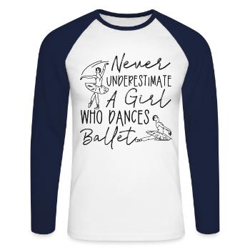Ballet Dancer Dance Girl Ballerina - Unisex Baseballshirt langarm - Weiß/Navy - Vorne - Nik (191cm)