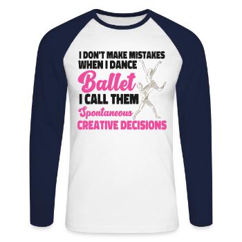Ballet Danseuse Danse Ballerine - T-shirt baseball manches longues Homme - blanc/marine - Devant - Nik (191cm)