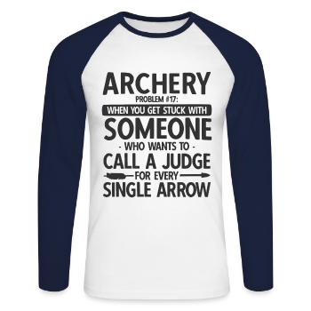 Bogenschießen Archery - Unisex Baseballshirt langarm - Weiß/Navy - Vorne - Nik (191cm)