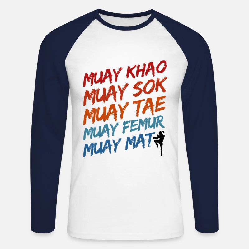Thaiboxen Muay Thai - Unisex Baseballshirt langarm - Weiß/Navy