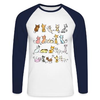 Funny Cats Crazy Cat Comic Drawing - Unisex Long Sleeve Baseball T-Shirt - white/navy - Front - Nik (191cm)