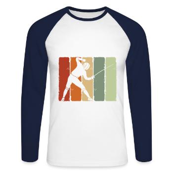 Fechten - Unisex Baseballshirt langarm - Weiß/Navy - Vorne - Nik (191cm)