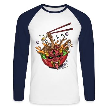 Soupe de nouilles Ramen Monster Japon Demon Chopsticks - T-shirt baseball manches longues Homme - blanc/marine - Devant - Nik (191cm)