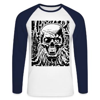 Pirate Fan Skull Pirates Skulls Buccaneer Sailing - Unisex Long Sleeve Baseball T-Shirt - white/navy - Front - Nik (191cm)