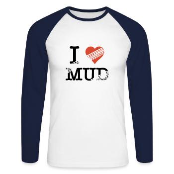 Ich liebe Schlamm - Unisex Baseballshirt langarm - Weiß/Navy - Vorne - Nik (191cm)