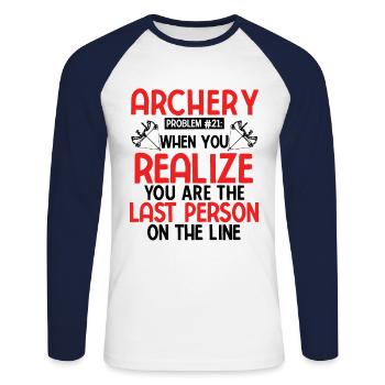 Bogenschießen Archery - Unisex Baseballshirt langarm - Weiß/Navy - Vorne - Nik (191cm)