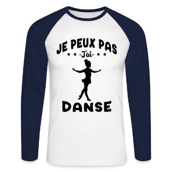 j'peux pas j'ai Danse - Humour Fille Cadeau - T-shirt baseball manches longues Homme - blanc/marine - Devant - Nik (191cm)
