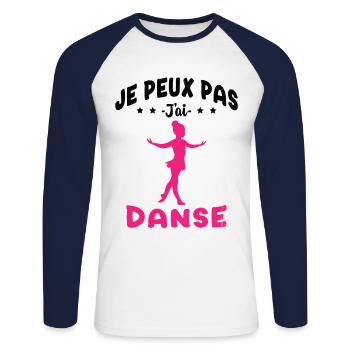 j'peux pas j'ai Danse - Humour Fille Cadeau - T-shirt baseball manches longues Homme - blanc/marine - Devant - Nik (191cm)