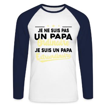 Pas Un Papa Ordinaire Je Suis Papa Extraordinaire - T-shirt baseball manches longues Homme - blanc/marine - Devant - Nik (191cm)
