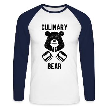 Cleverer kulinarischer Bär Grillen Design BBQ - Unisex Baseballshirt langarm - Weiß/Navy - Vorne - Nik (191cm)