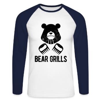 Cleverer kulinarischer Bär Grillen Design BBQ - Unisex Baseballshirt langarm - Weiß/Navy - Vorne - Nik (191cm)