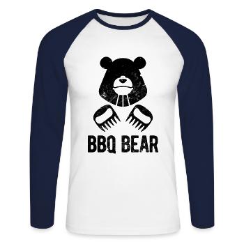 Cleverer kulinarischer Bär Grillen Design BBQ - Unisex Baseballshirt langarm - Weiß/Navy - Vorne - Nik (191cm)
