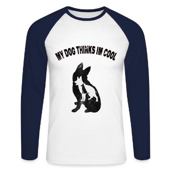 My dog thinks I'm cool Funny Pet T-shirt - Unisex Long Sleeve Baseball T-Shirt - white/navy - Front - Nik (191cm)