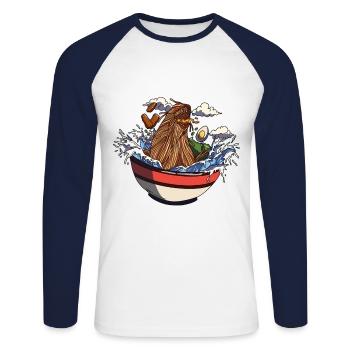 Ramen Noodle Hunger Japanese Anime Lover - T-shirt baseball manches longues Homme - blanc/marine - Devant - Nik (191cm)