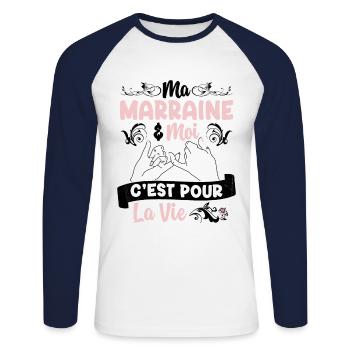 Ma Marraine & Filleule Cadeau Fille Amour - T-shirt baseball manches longues Homme - blanc/marine - Devant - Nik (191cm)