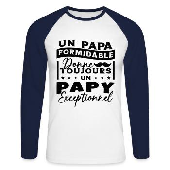 Papa Formidable Donne Toujours Papy Exceptionnel - T-shirt baseball manches longues Homme - blanc/marine - Devant - Nik (191cm)