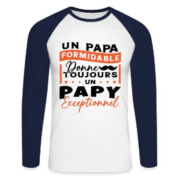 Papa Formidable Donne Toujours Papy Exceptionnel - T-shirt baseball manches longues Homme - blanc/marine - Devant - Nik (191cm)