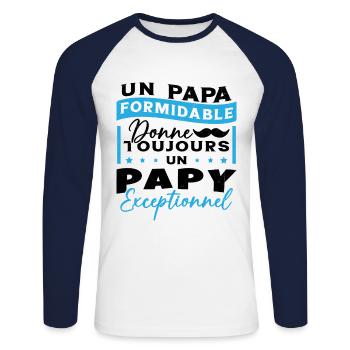 Papa Formidable Donne Toujours Papy Exceptionnel - T-shirt baseball manches longues Homme - blanc/marine - Devant - Nik (191cm)