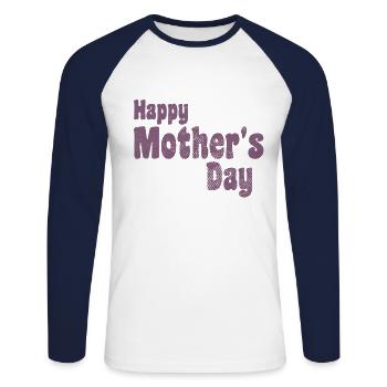 Bonne fête des mères - T-shirt baseball manches longues Homme - blanc/marine - Devant - Nik (191cm)