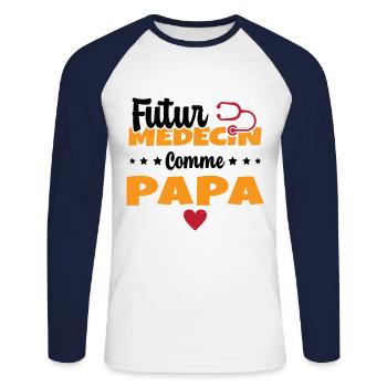 Futur Médecin Comme Papa Humour Docteur - T-shirt baseball manches longues Homme - blanc/marine - Devant - Nik (191cm)
