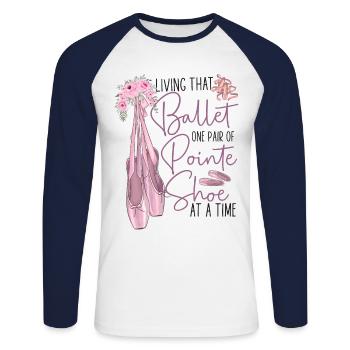 Ballet Danseuse Danse Ballerine - T-shirt baseball manches longues Homme - blanc/marine - Devant - Nik (191cm)