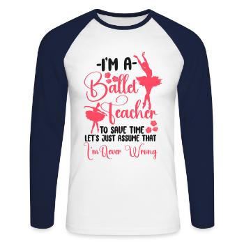 Ballet Danseuse Danse Ballerine - T-shirt baseball manches longues Homme - blanc/marine - Devant - Nik (191cm)