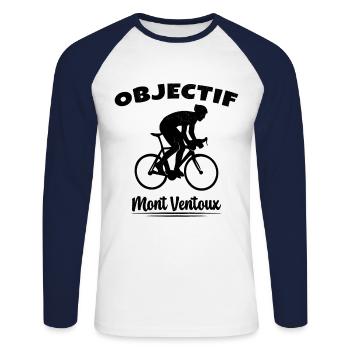 Objectif Mont Ventoux Cycliste Vélo - T-shirt baseball manches longues Homme - blanc/marine - Devant - Nik (191cm)
