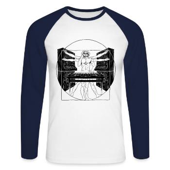 Synthétiseur Synth Techno Musique Cool - T-shirt baseball manches longues Homme - blanc/marine - Devant - Nik (191cm)