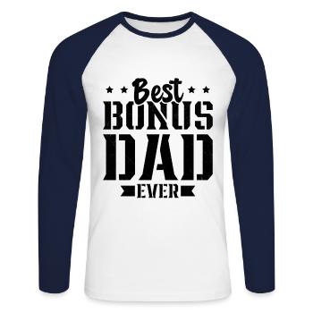 Der beste Papa Bonus der Welt Papa Papa Geschenk Papa - Unisex Baseballshirt langarm - Weiß/Navy - Vorne - Nik (191cm)