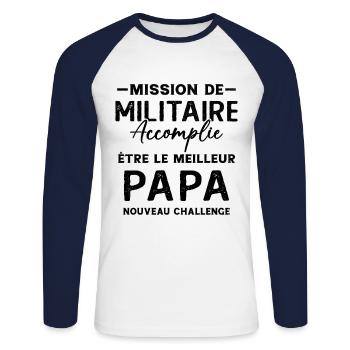 Militaire Futur Papa Cadeau Drôle Fête Des Pères - T-shirt baseball manches longues Homme - blanc/marine - Devant - Nik (191cm)