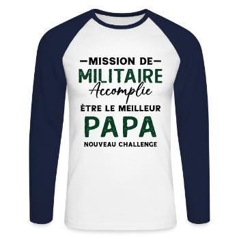 Militaire Futur Papa Cadeau Drôle Fête Des Pères - T-shirt baseball manches longues Homme - blanc/marine - Devant - Nik (191cm)