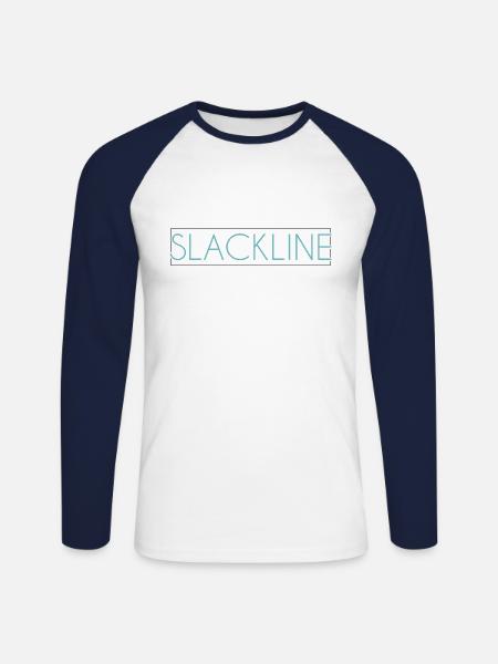 Lettrage slackline - T-shirt baseball manches longues Homme - blanc/marine
