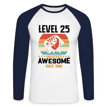 Level 25 Komplettes Geburtstagsgeschenk von 1998 - Unisex Baseballshirt langarm - Weiß/Navy - Vorne - Nik (191cm)