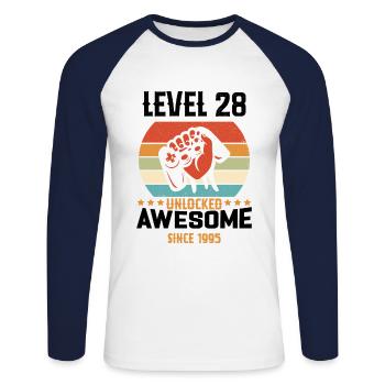 Level 28 abgeschlossen 1995 Geburtstagsgeschenk - Unisex Baseballshirt langarm - Weiß/Navy - Vorne - Nik (191cm)