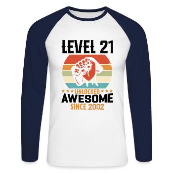 Level 21 Complete 2002 Birthday Gift - Unisex Long Sleeve Baseball T-Shirt - white/navy - Front - Nik (191cm)