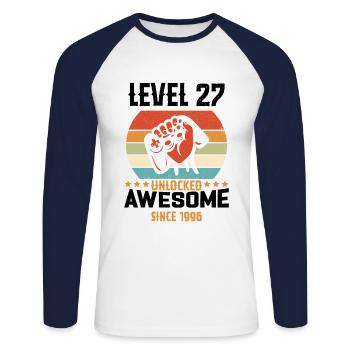 Level 27 Complete 1996 Birthday Gift - Unisex Long Sleeve Baseball T-Shirt - white/navy - Front - Nik (191cm)