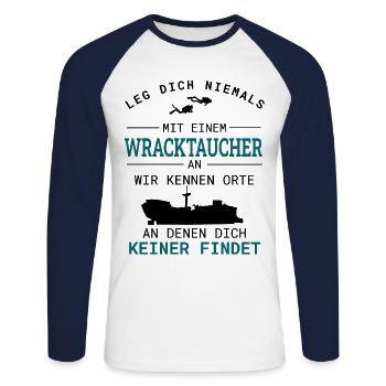 Wracktauchen Tauchen Wracktaucher Geschenk - Unisex Baseballshirt langarm - Weiß/Navy - Vorne - Nik (191cm)